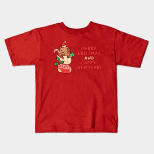 Capybara in a christmas stocking Kids T-Shirt